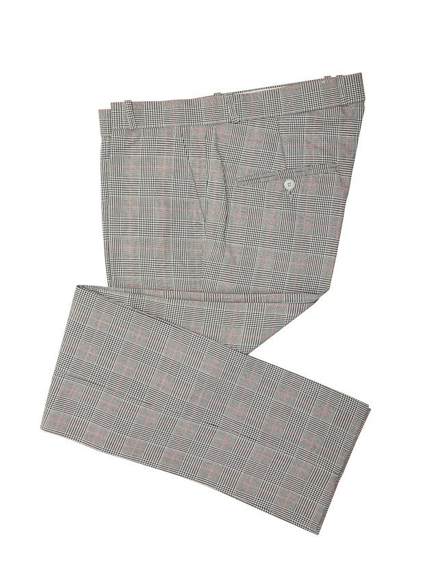 Pantalon Prince of Wales, zwart wit rood geruit Pantalon Prince of Wales, zwart wit rood geruit