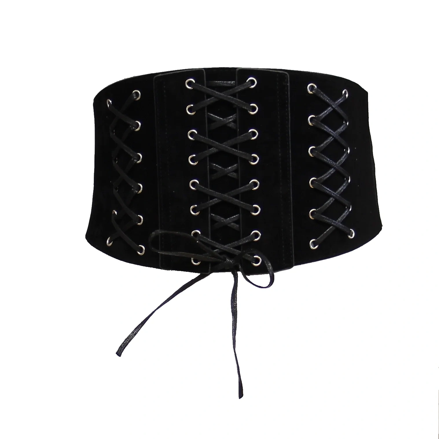 Zacharia | Gothic punk suede-riem met elastiek en 3 rijen corset veter-details