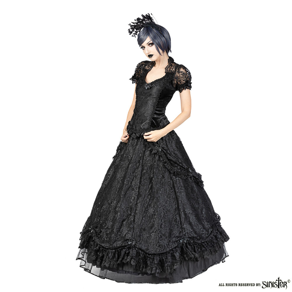 Sinister | Lange gothic rok Layla, tule met strikjes en victoriaans kant Sinister | Lange gothic rok Layla, tule met strikjes en victoriaans kant