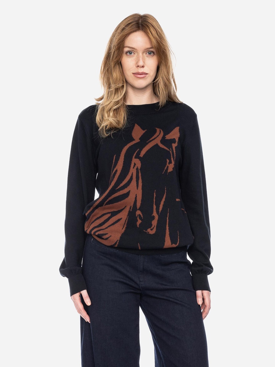 ATO Berlin | Trui Ninwa zwart met bruin paarden motief
