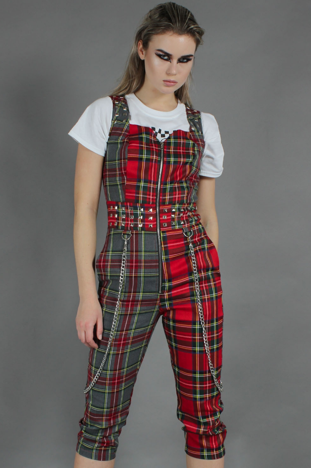 Overall Pretty vacant, rood groene tartan ruit Overall Pretty vacant, rood groene tartan ruit