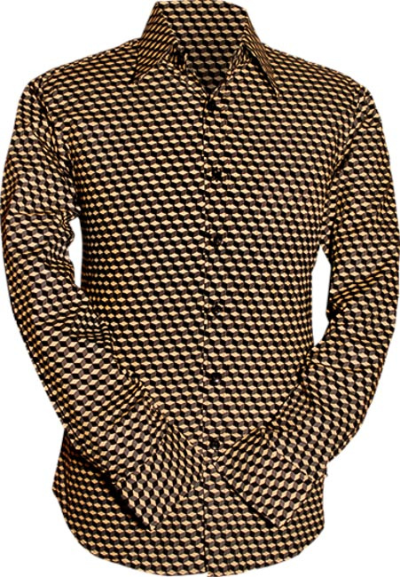 Chenaski | Retro 70's overhemd, creme, zwart stairs Chenaski | Retro 70's overhemd, creme, zwart stairs