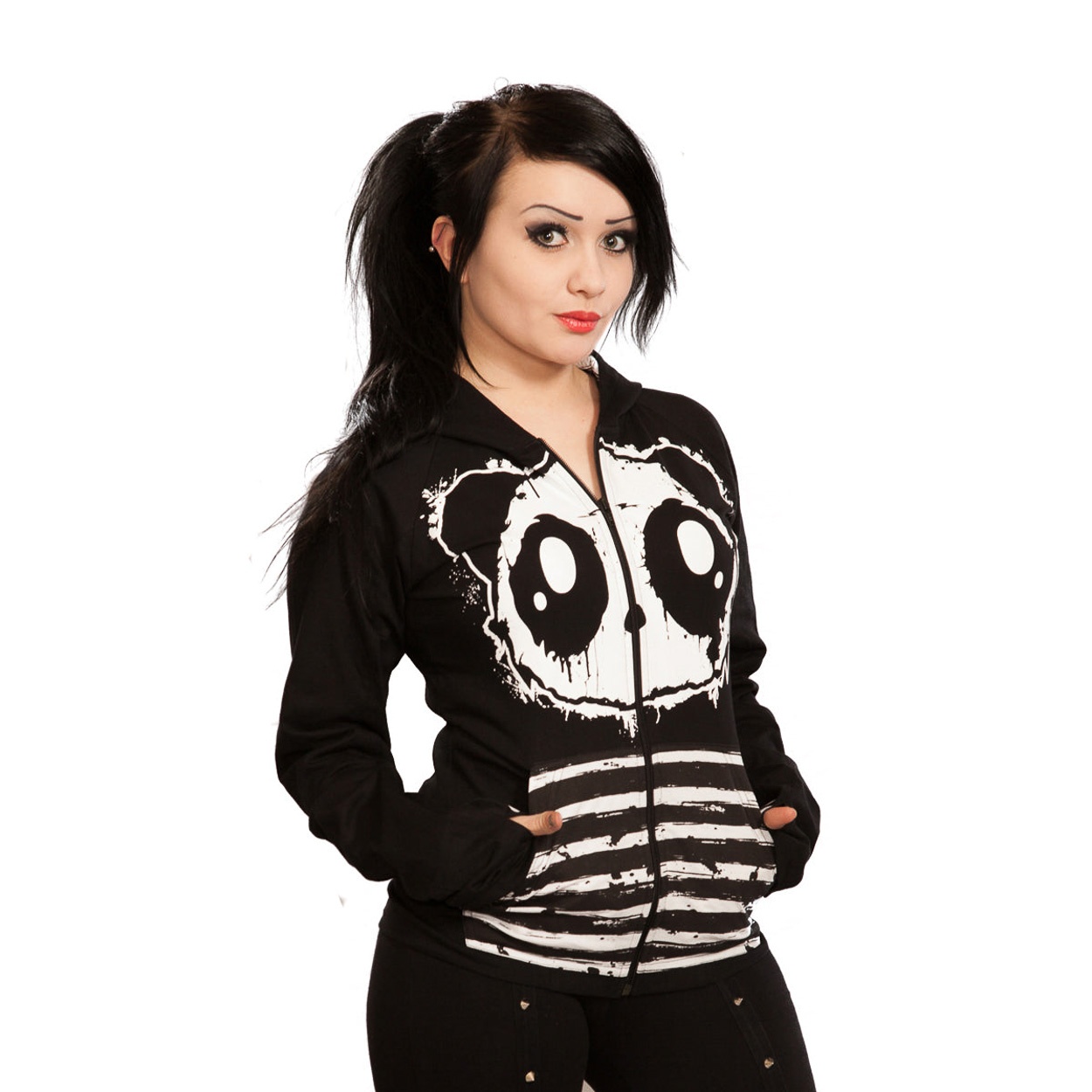 Killer Panda | Hoody met rits Kp Raw met witte rug veter, pootjes en oren