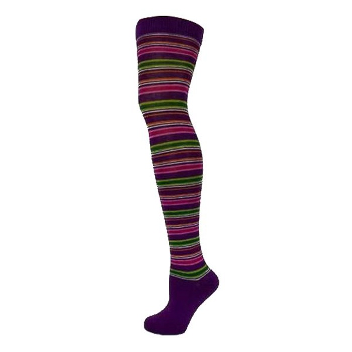 Macahel | Overknee sokken met smalle groen roze multi-strepen