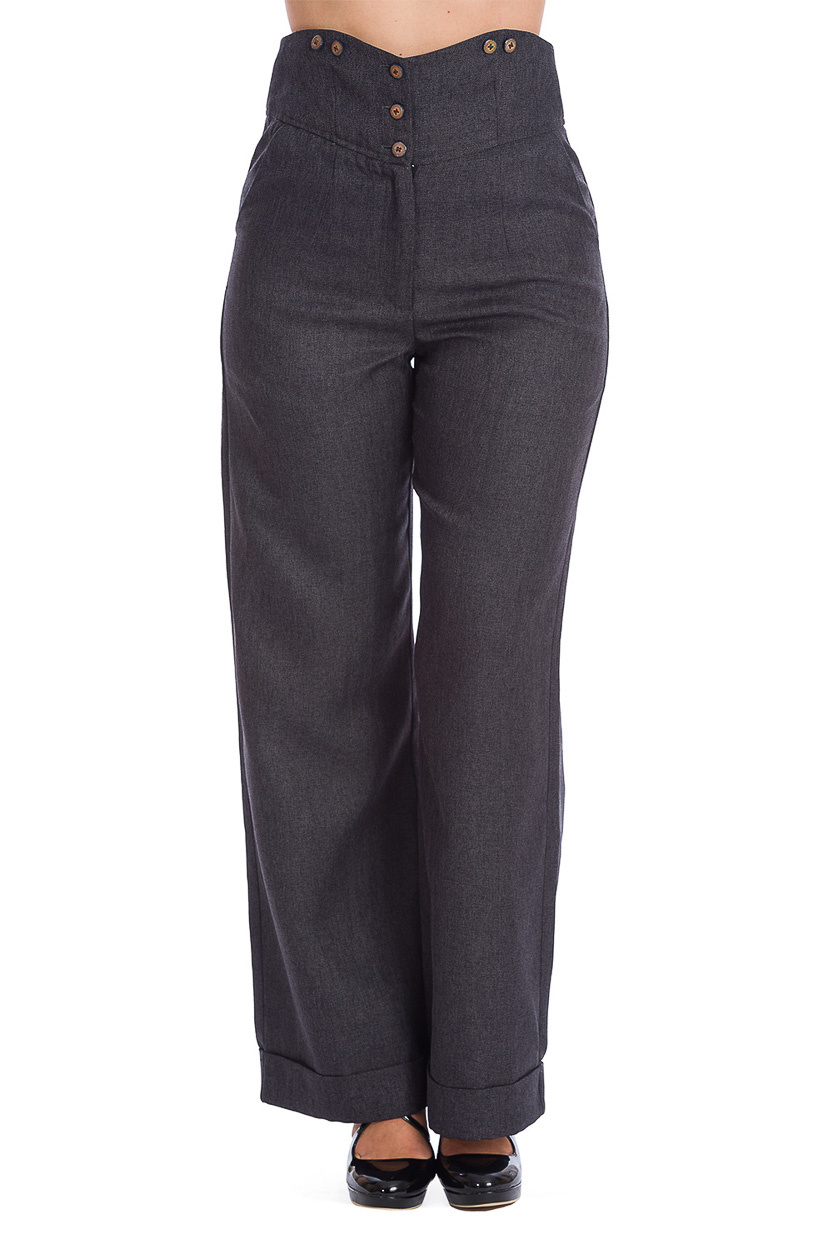 Banned | Grijze tweed pantalon met hoge taille, Sassy