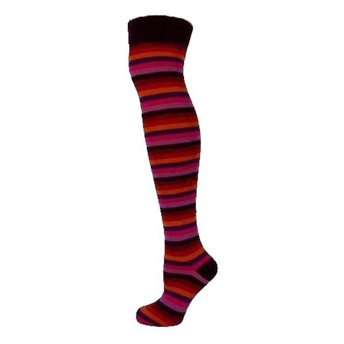 Macahel | Overknee sokken met smalle 'Autumn' roze regenboog strepen