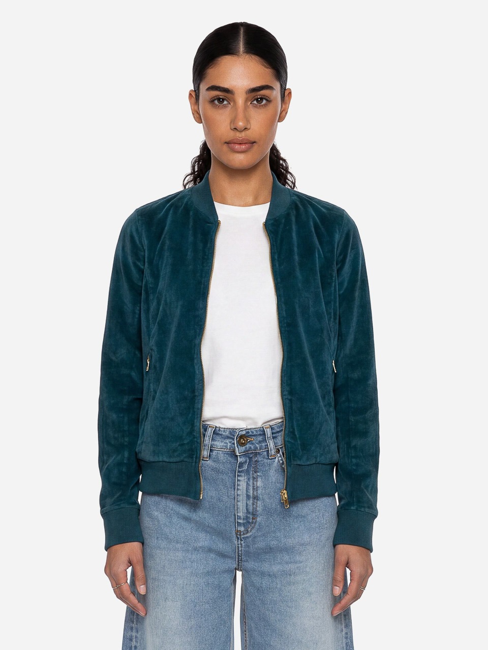 ATO Berlin | Retro jas Bebe van oceaan groen-blauwe katoen velours BCI ATO Berlin | Retro jas Bebe van oceaan groen-blauwe katoen velours BCI