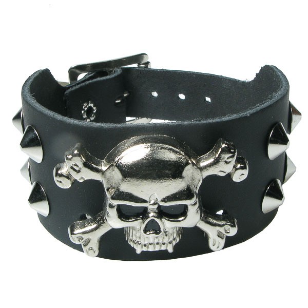 Bullet69 - Leren armband met zilveren doodskop Bullet69 - Leren armband met zilveren doodskop