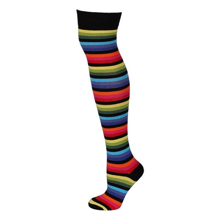 Macahel | Overknee sokken 'New dark' Regenboog met zwarte top