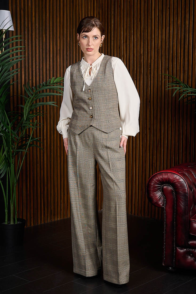 Banned | Dames pantalon Ottavia, Prince of Wales bruine Schotse ruit Banned | Dames pantalon Ottavia, Prince of Wales bruine Schotse ruit