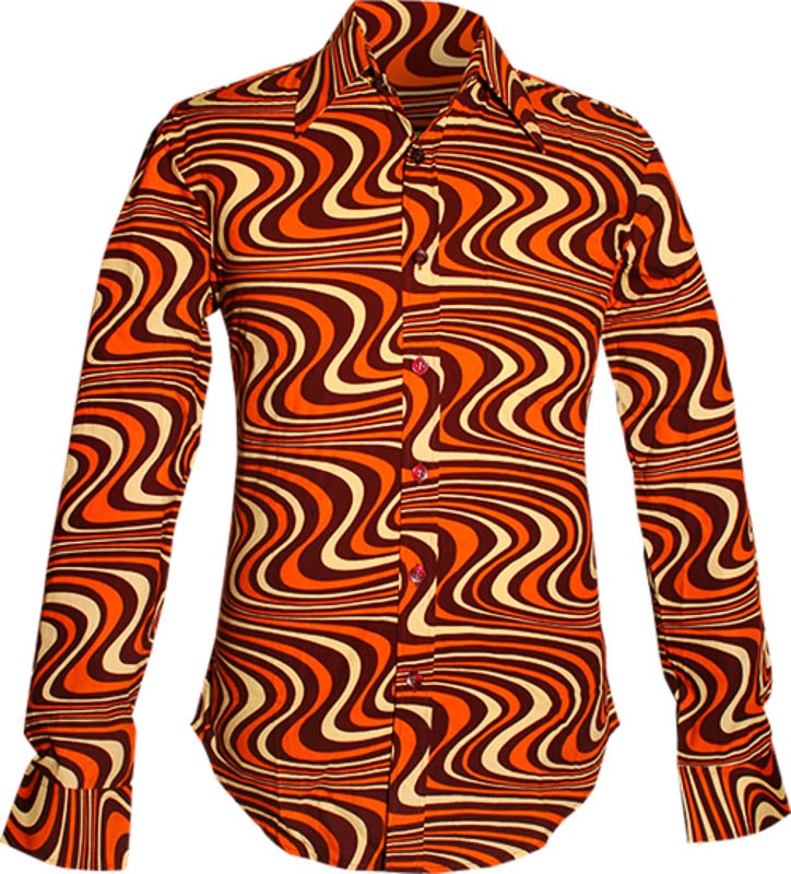 Chenaski | overhemd Seventies Wavyline, chocolat, orange creme