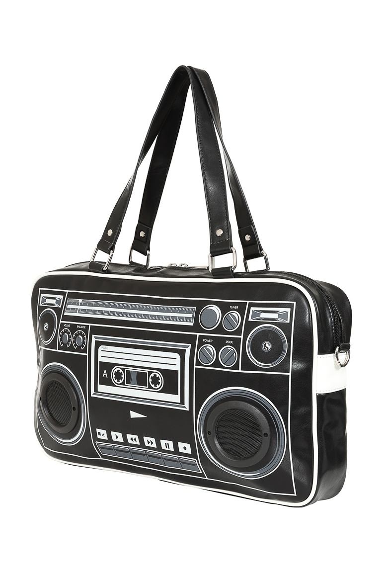 Banned | Schoudertas BoomBox zwart met tape-recorder en speakers