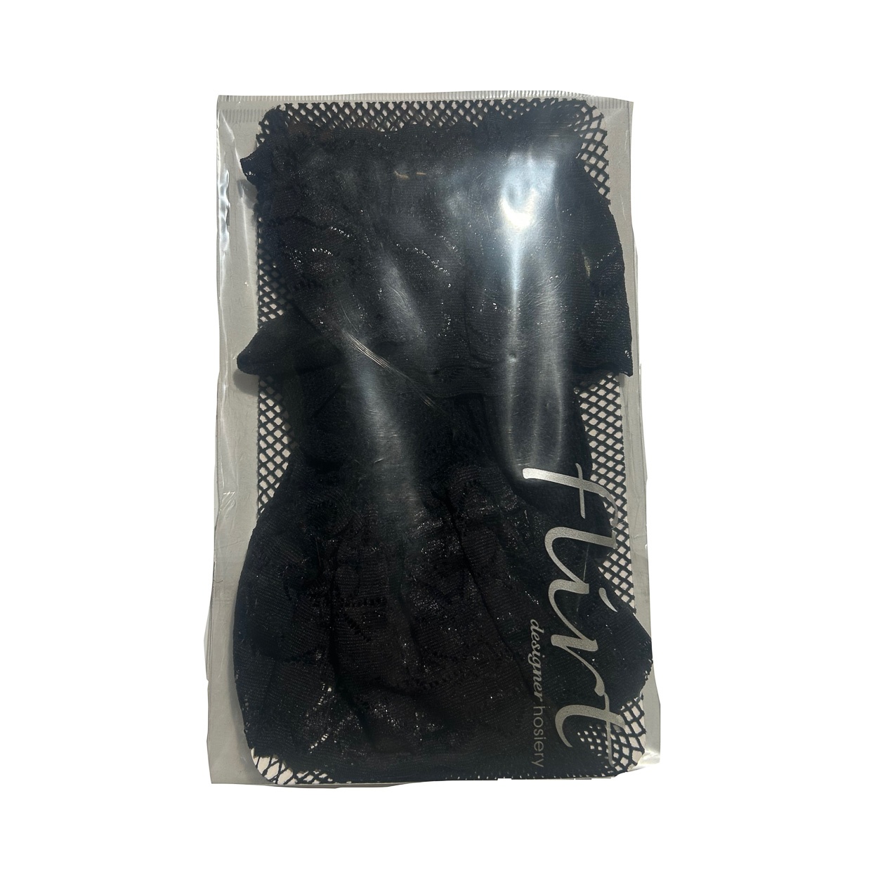 Flirt | Zwarte fishnet stay-up met kanten band op het bovenbeen Flirt | Zwarte fishnet stay-up met kanten band op het bovenbeen