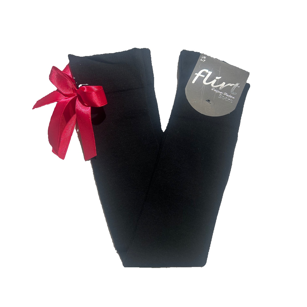 Flirt | Overknee sokken zwart met roze strik, lolita-stijl