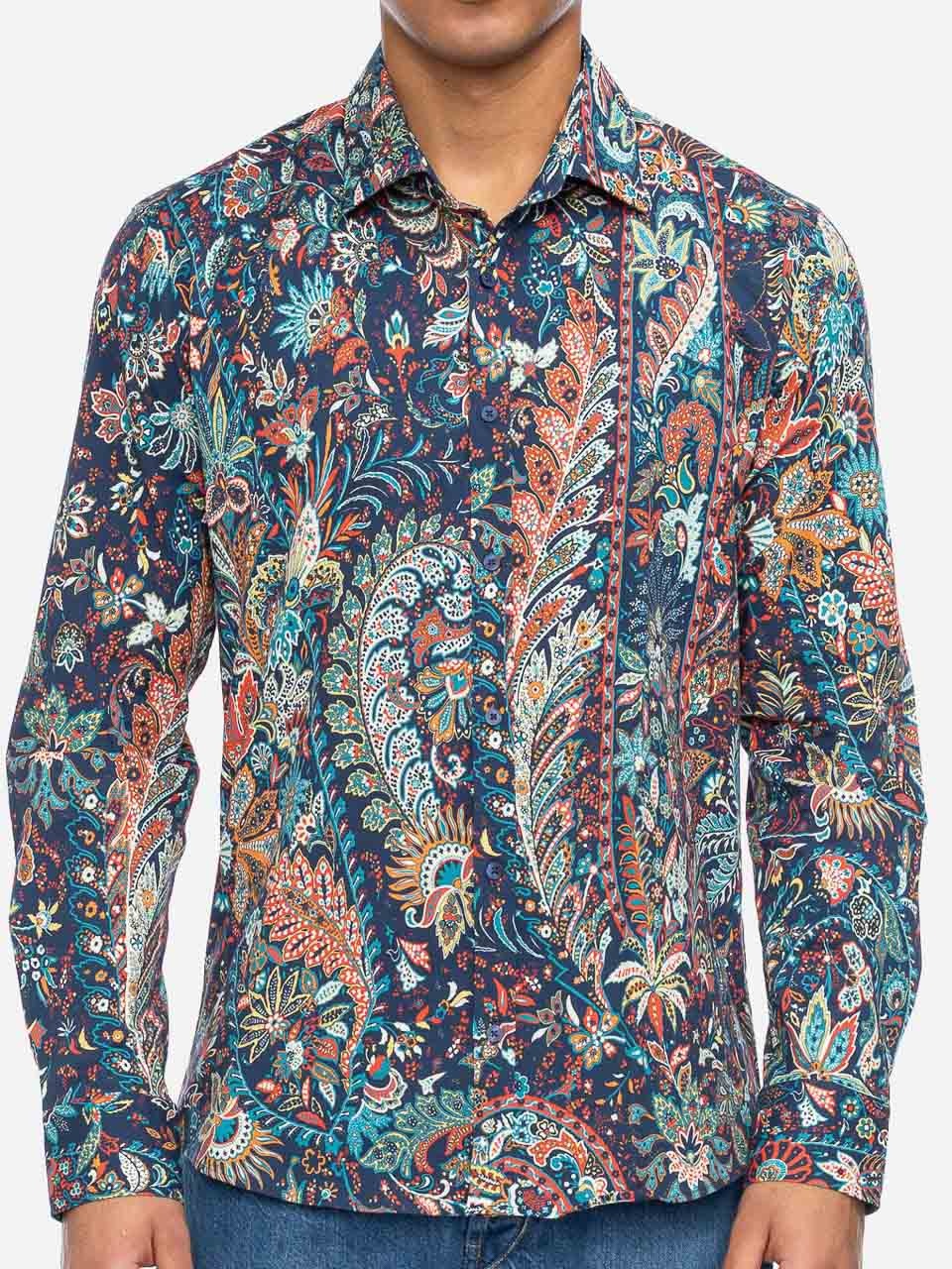 ATO Berlin | Soepel overhemd Tamuza met donkerblauw paisley patroon, biokatoen ATO Berlin | Soepel overhemd Tamuza met donkerblauw paisley patroon, biokatoen