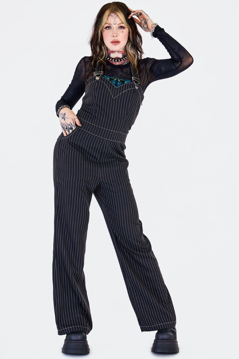 Jawbreaker | Rockabilly tuinbroek met zwart wit krijtstreep patroon