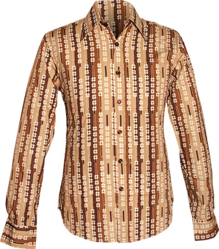 Chenaski | overhemd Seventies Shamrock bruin, lichtbruin met klaverblaadjes