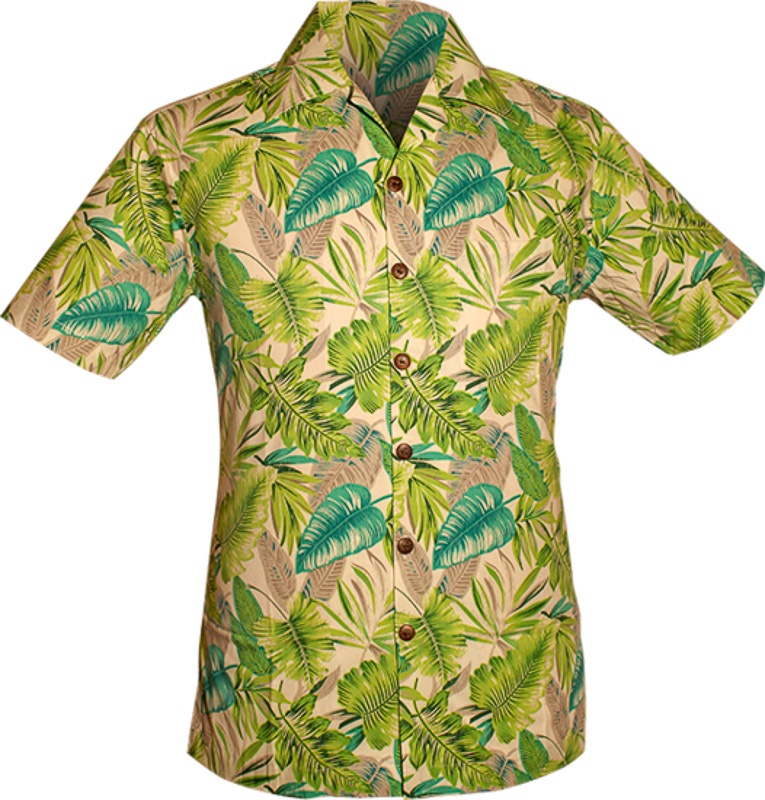 Chenaski | Overhemd korte mouw, jungle plants creme, groen grijs Chenaski | Overhemd korte mouw, jungle plants creme, groen grijs