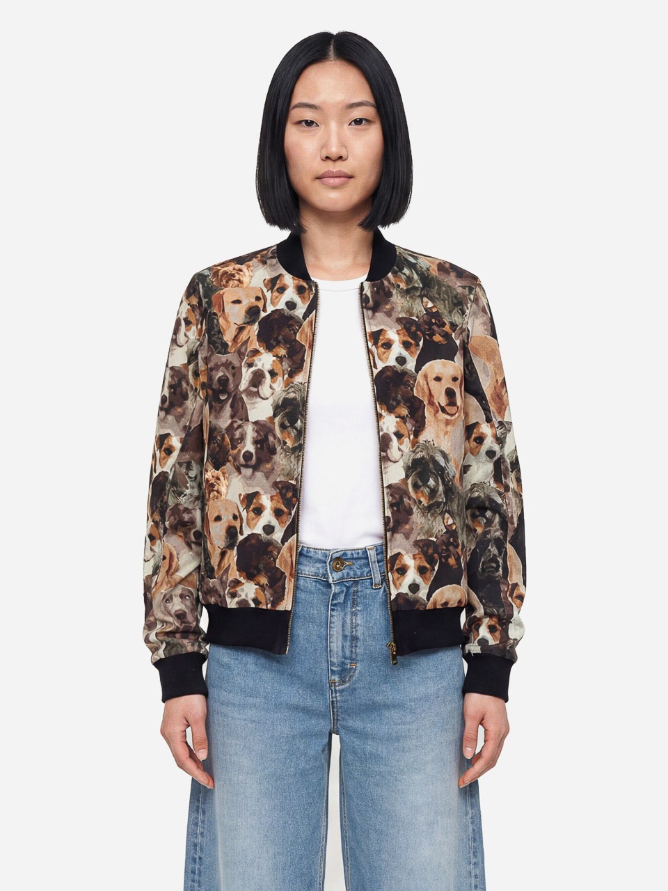 ATO Berlin | Retro jas Bebe van stretch-denim met een all-over honden print