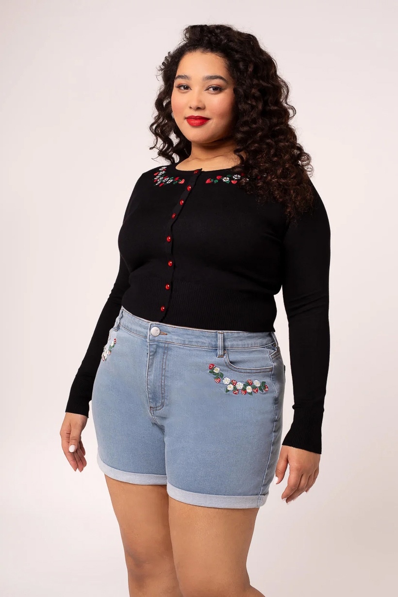 Hell Bunny | Korte broek Francoise met fruitig bloemen borduursel Hell Bunny | Korte broek Francoise met fruitig bloemen borduursel