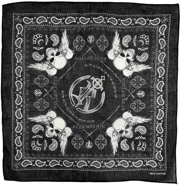Zacharia | Bandana zwart met Redemption winged skulls en paisley Zacharia | Bandana zwart met Redemption winged skulls en paisley