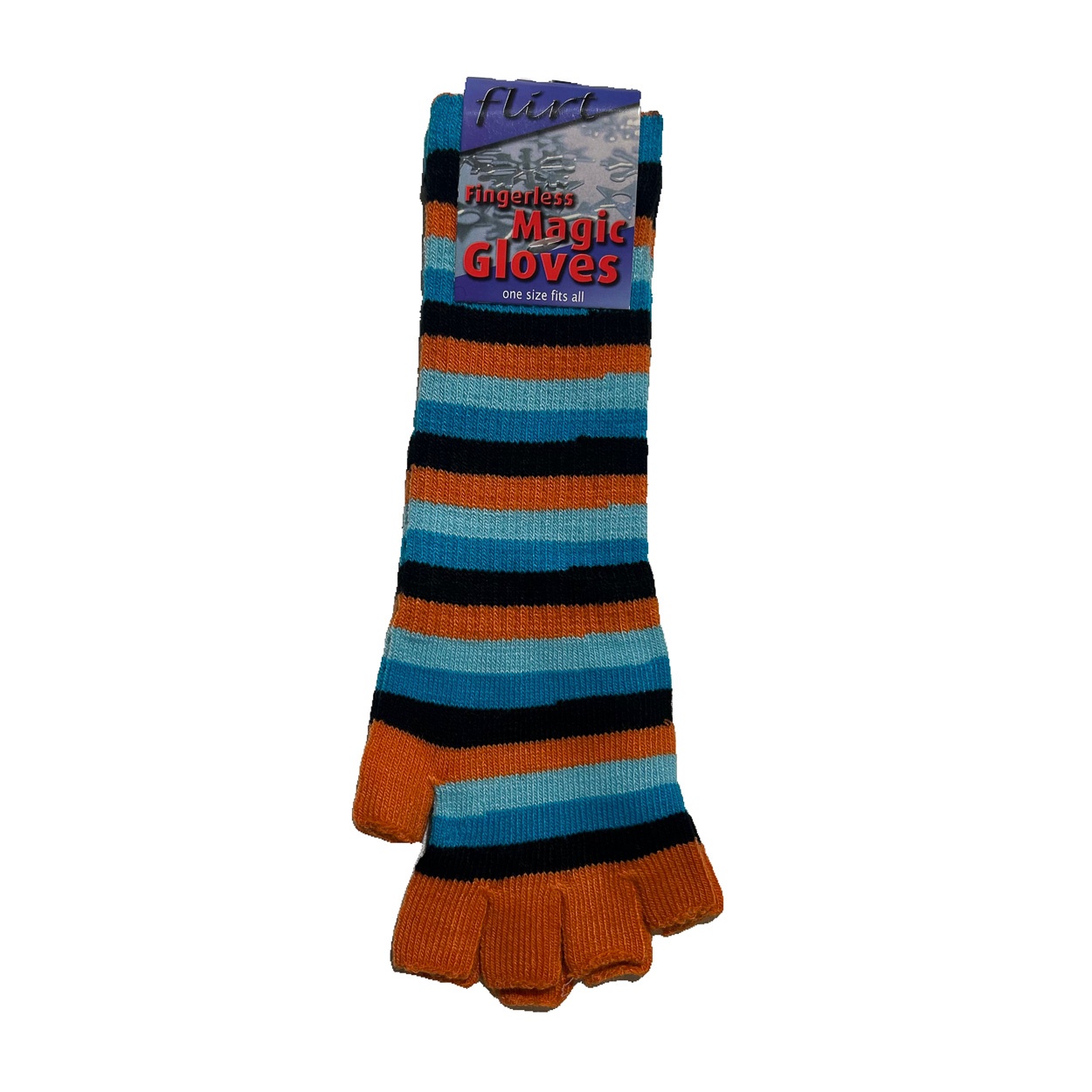 Flirt | Lange vingerloze handschoen zwart blauw oranje gestreept Flirt | Lange vingerloze handschoen zwart blauw oranje gestreept