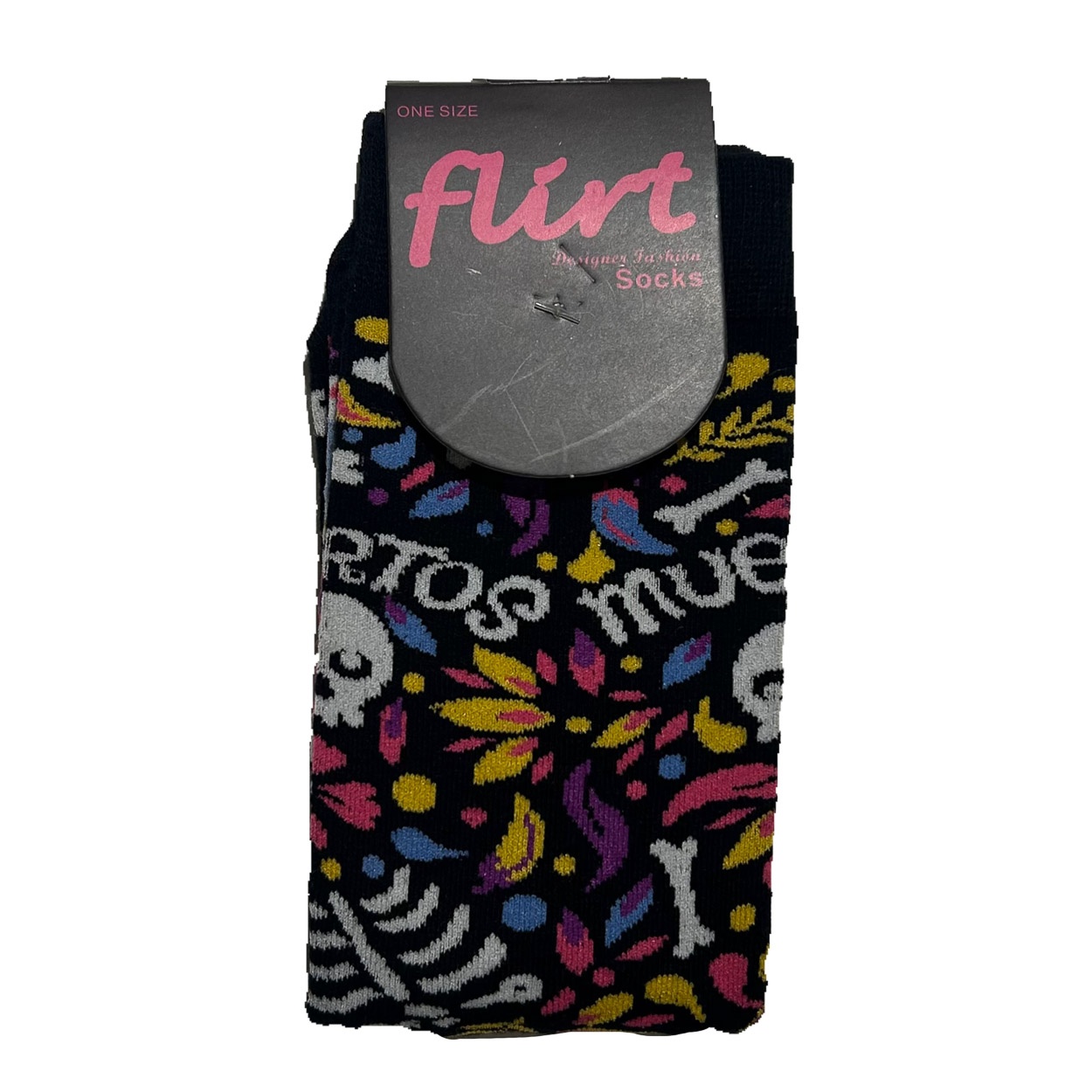 Flirt | Sokken zwart met paars - geel en Muertos skull 