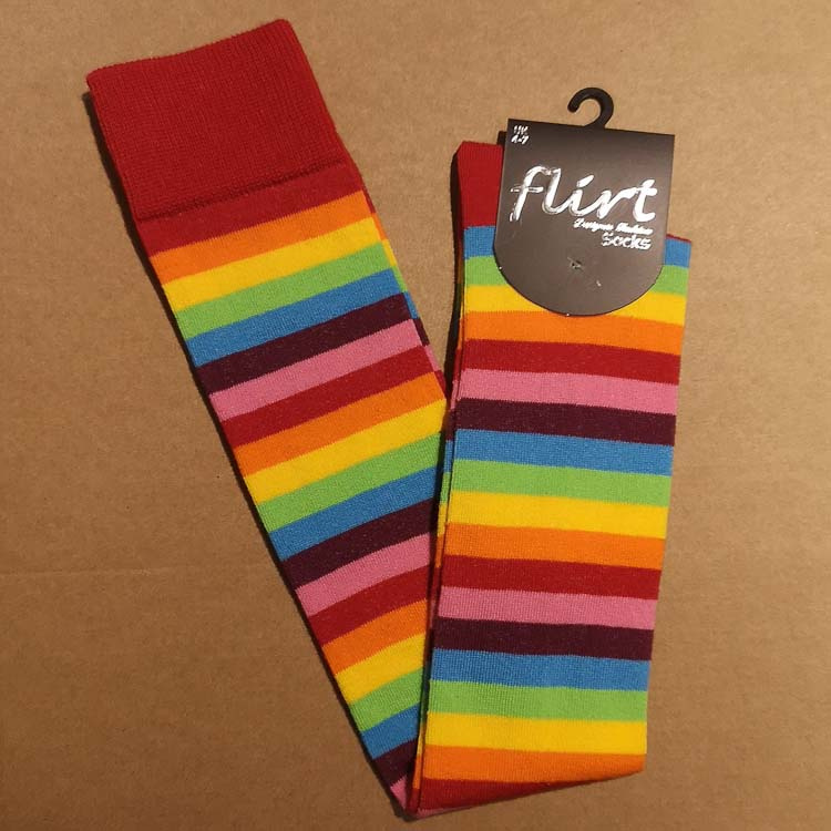 Flirt | Overknee sokken gestreept regenboog rode band Flirt | Overknee sokken gestreept regenboog rode band