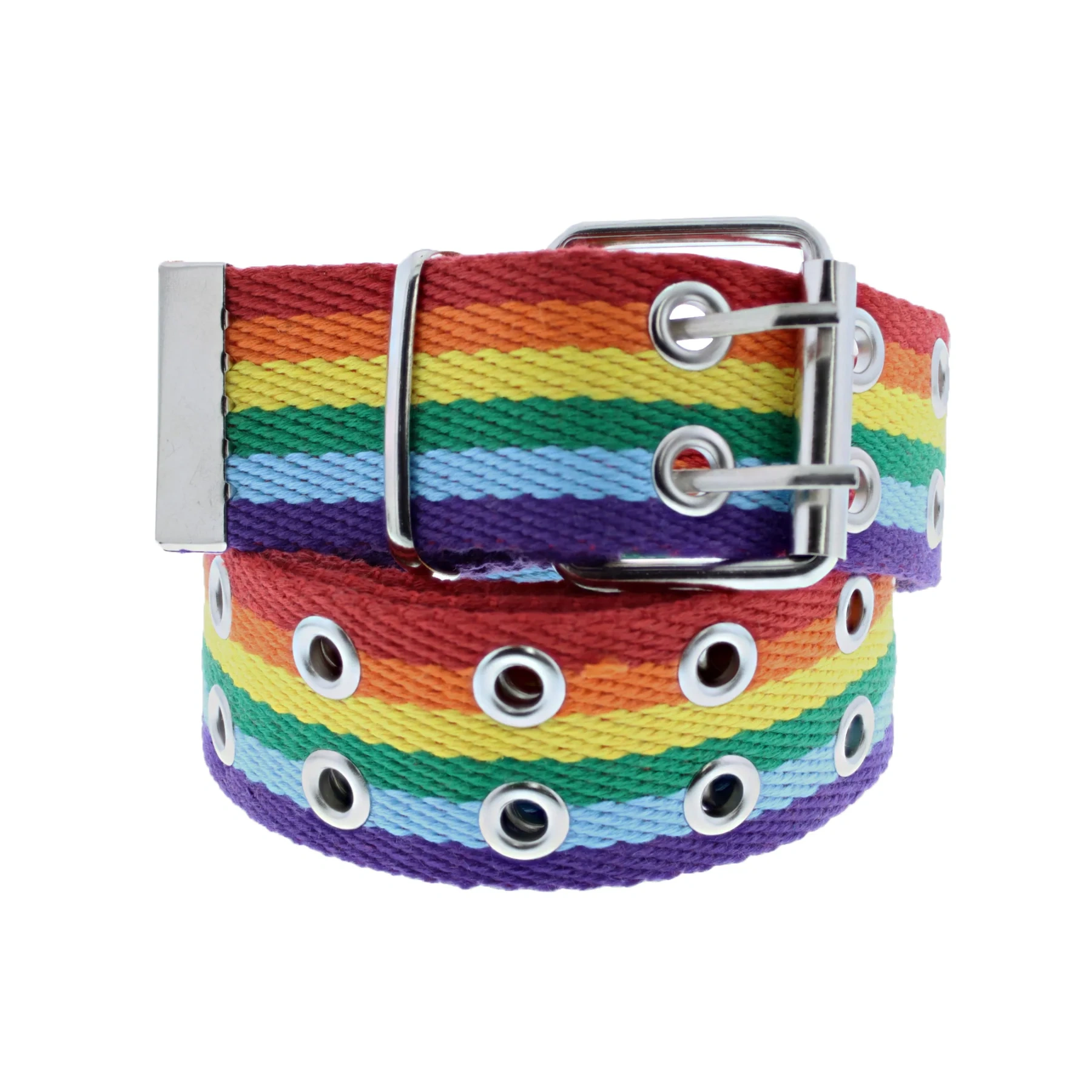 Zacharia | Regenboog canvas riem met 2 rijen oogjes