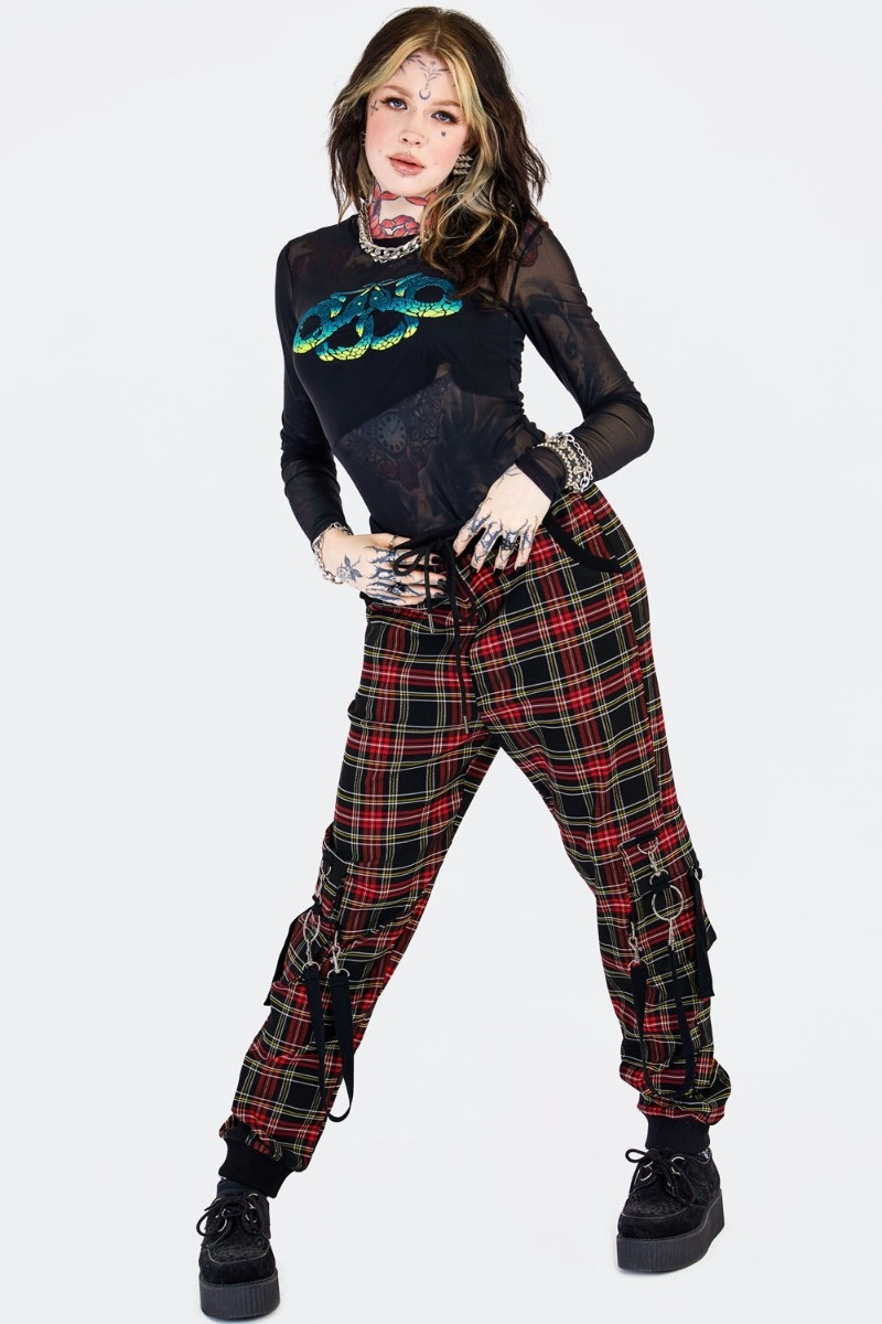 Jawbreaker | Goth punk tartan Cargo broek met zakken en banden
