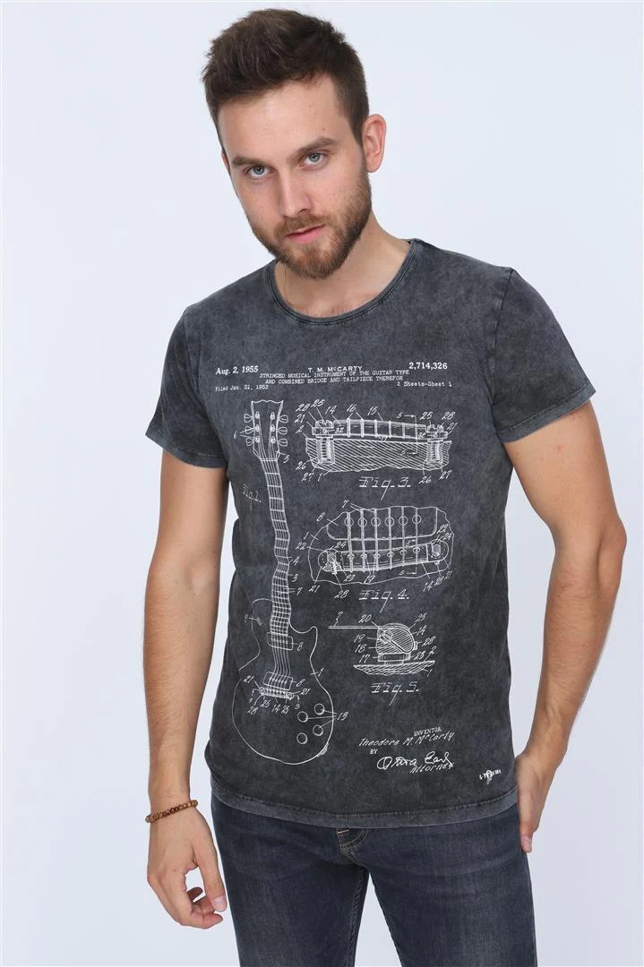 S-Ponder | Heren T-shirt T.M. Mccarty 1955 guitar, grijs stonewash