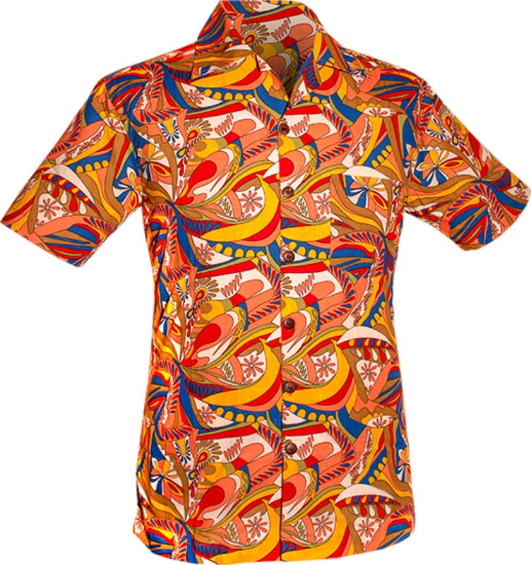Chenaski | Overhemd korte mouw, psychedelic flowers, creme blauw rood