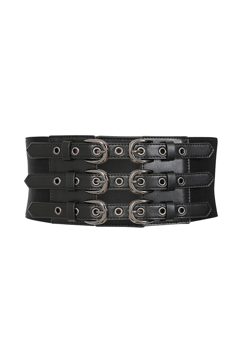 Banned | Punk Corset-riem Mourning, zwart met 3 dubbele gespen en ogen Banned | Punk Corset-riem Mourning, zwart met 3 dubbele gespen en ogen