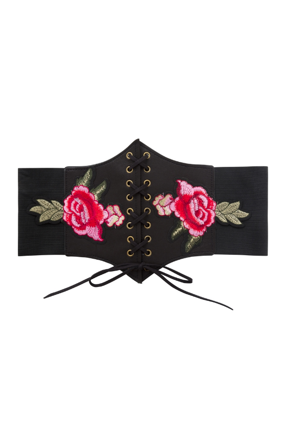 Corset-riem Rose, nep-leer en veterdetails, zwart Corset-riem Rose, nep-leer en veterdetails, zwart