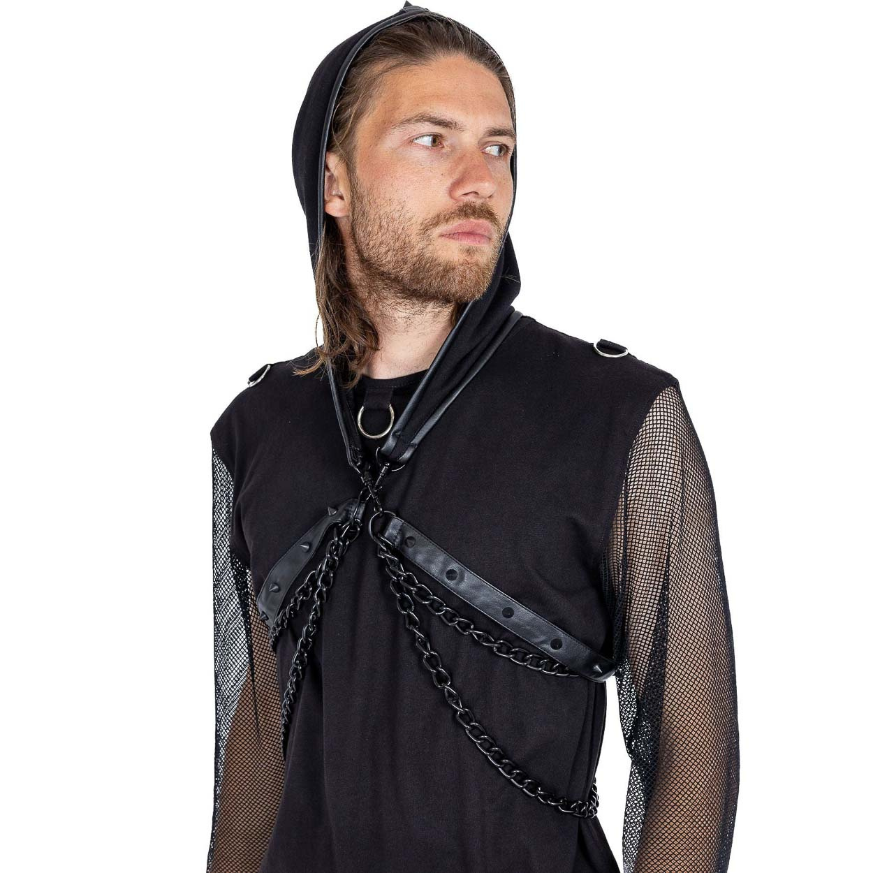 Chemical Black | Cyber harnas, Midnight veggie leather met kettingen