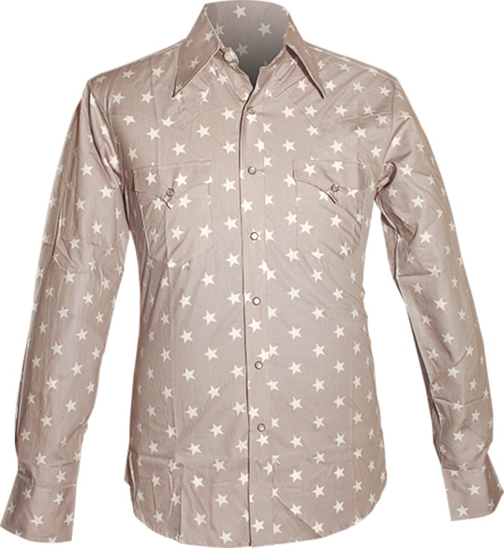 Chenaski | Rockabilly '50 cowboy overhemd, stars grey creme