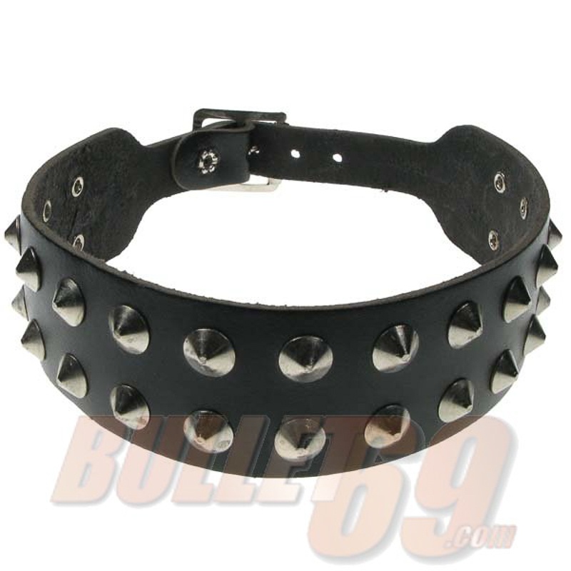 Bullet69 | Brede choker van zwart leer met twee rijen conical studjes