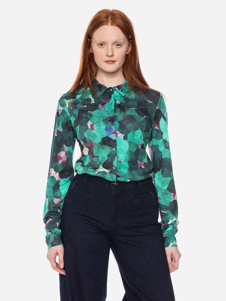 ATO Berlin | Blouse Arabella, groen mozaiek patroon