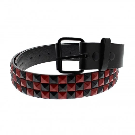Zacharia | Riem van PU met 3 rijen zwart rode piramides studs Zacharia | Riem van PU met 3 rijen zwart rode piramides studs