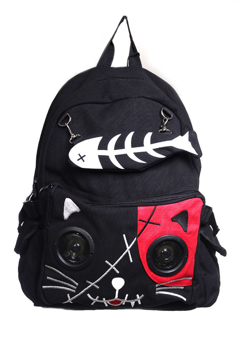 Banned | Rugtas Kitty met speakers in de ogen van de katten snoet met rood