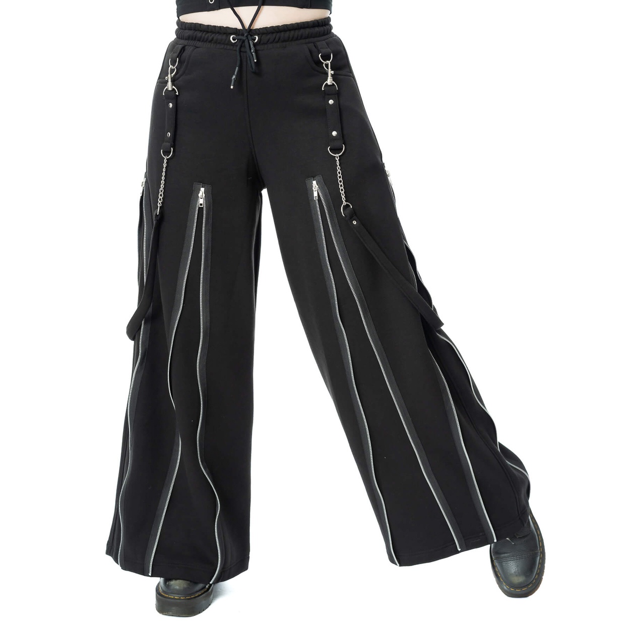 Heartless | Gothic joggers broek Ember, met banden en lange zilverkleurige rits Heartless | Gothic joggers broek Ember, met banden en lange zilverkleurige rits