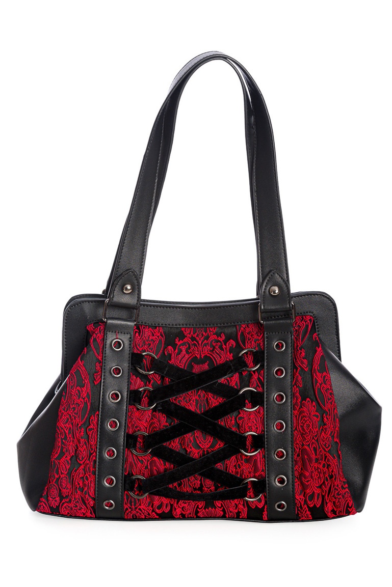 Banned | Handtas met korset detail en rood brokaat, Anemone 