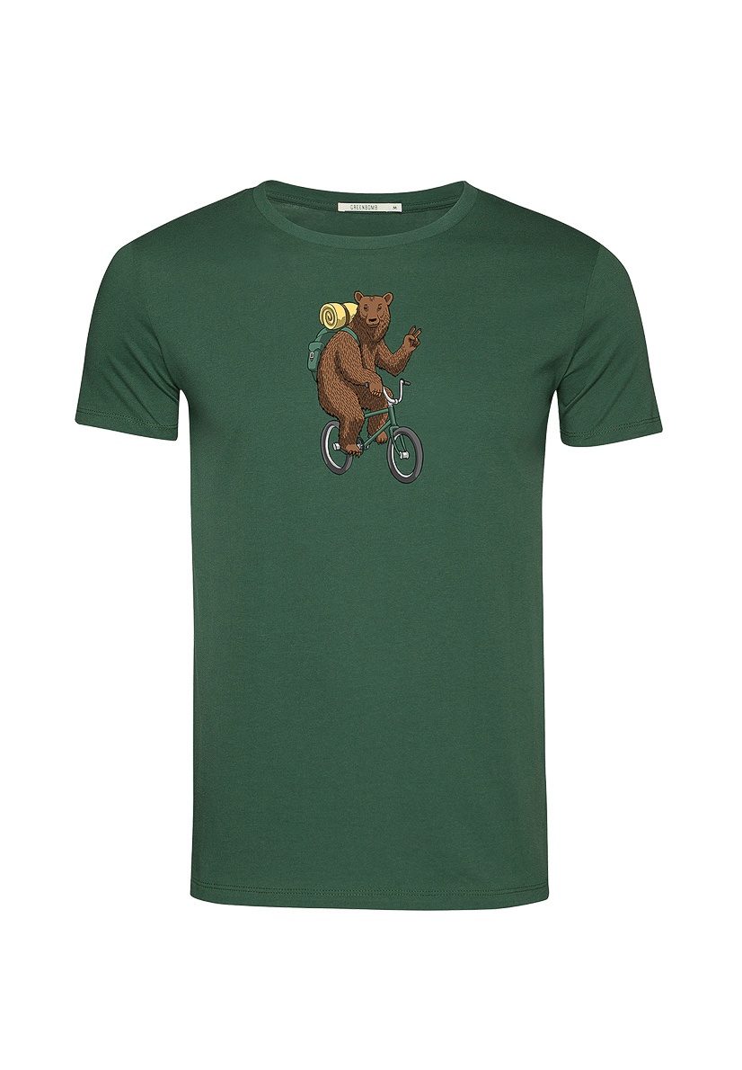 Green Bomb | T-shirt animal bike bear, bottle groen bio katoen