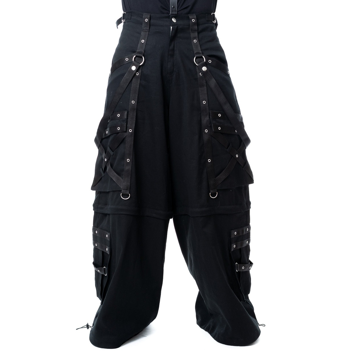 Poizen Industries | Gothic broek Lucien zwart met straps, zakken en ringetjes Poizen Industries | Gothic broek Lucien zwart met straps, zakken en ringetjes