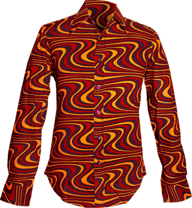 Chenaski | overhemd Seventies Wavyline, navy, rust, dark yellow