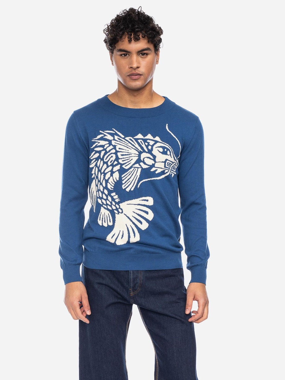 ATO Berlin | Trui Ninwa blauw met beige dragonfish