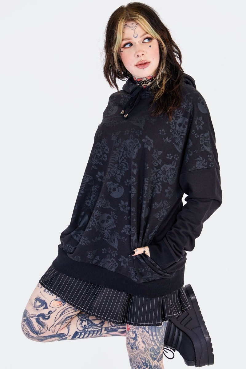 Jawbreaker | Oversized Gothic hoody met skull and flower print
