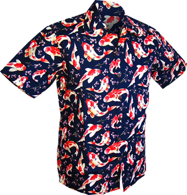 Chenaski | Overhemd korte mouw, Koi navy blauw