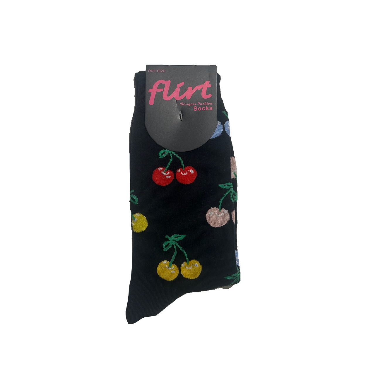 COLORCHER-Love Sox-Zwarte sokken met gekleurde kersen-