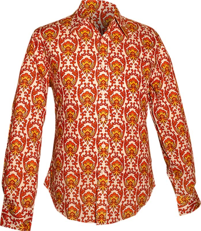 Chenaski | overhemd Seventies Wallpaper-Flower creme, oranje, mosterdgeel